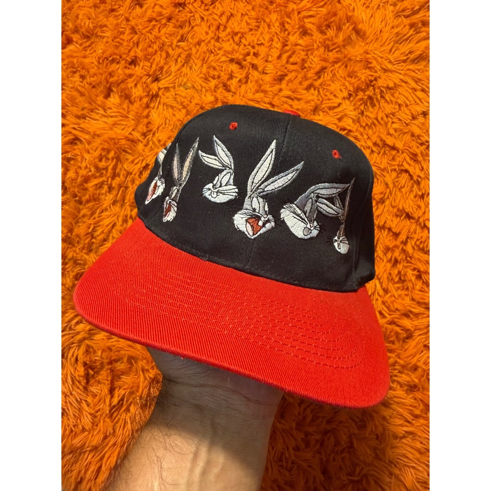 Vintage 1994 Looney Tunes Bugs Bunny Snapback Hat Prime Time Black Red 90s Cap